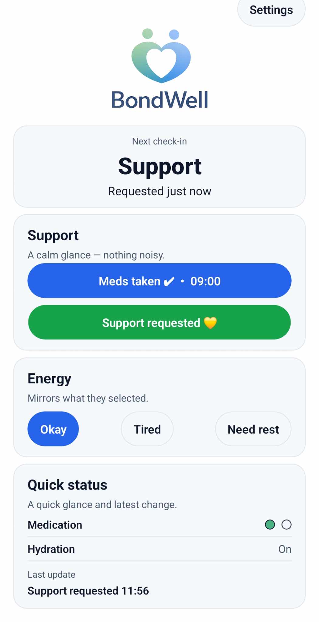 Oleni partner support requested screen