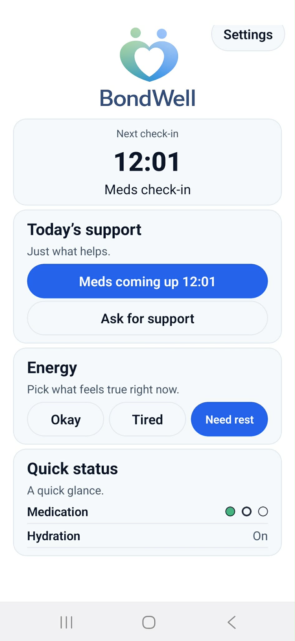 Oleni ask for support screen